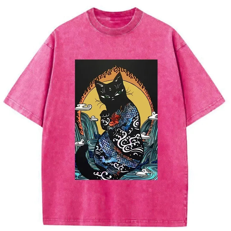 washed vintage ukiyo-e cat shirt