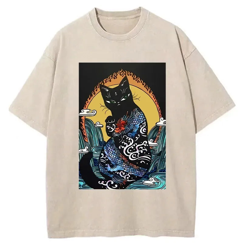 japanese dragon black cat t-shirt