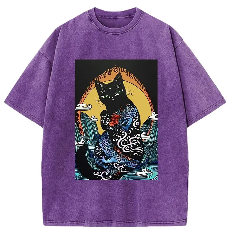 washed vintage ukiyo-e cat shirt