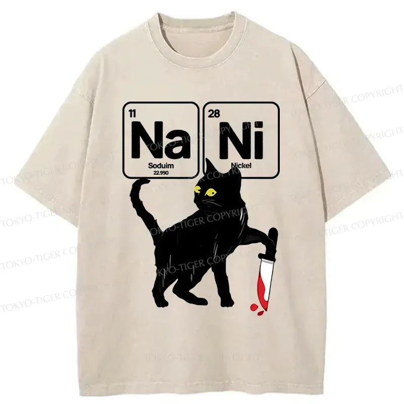 Japanese Cat Washed T-Shirt for Streetwear