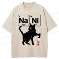 Japanese Cat Washed T-Shirt for Streetwear