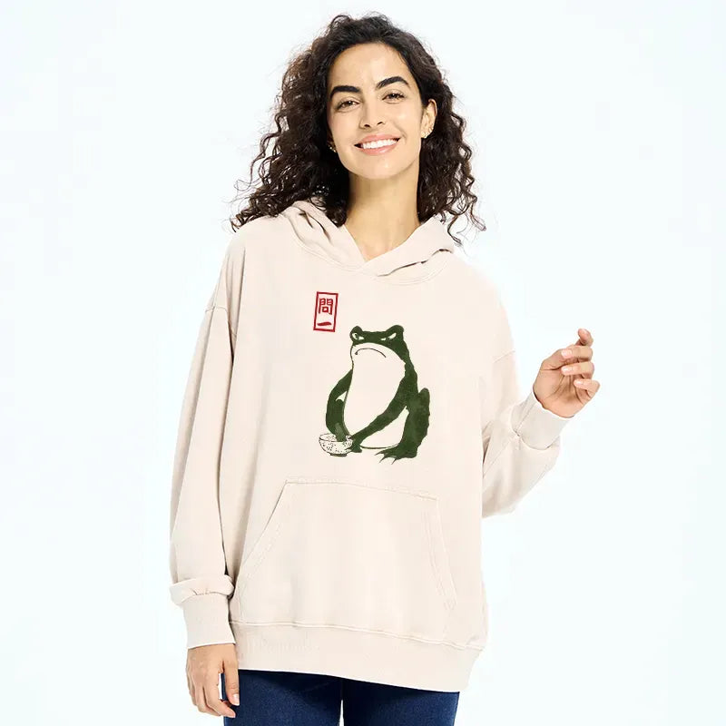 Kyoto-Lion Woodblock Print Frog Washed Hoodie