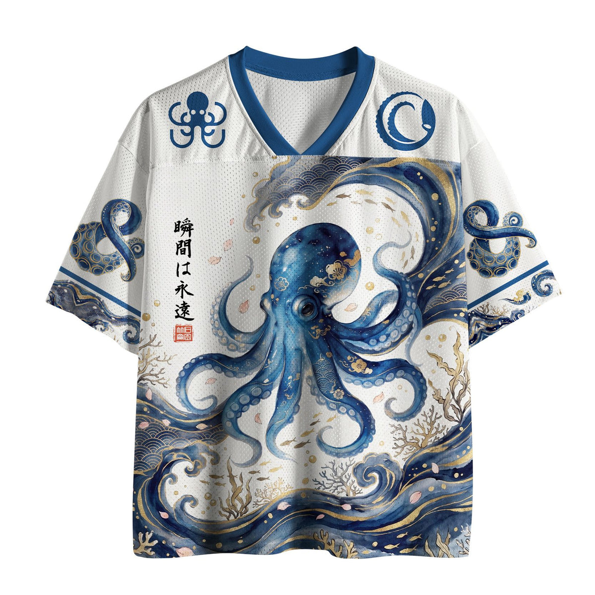 Kyoto-Lion Japanese Ink Blue Octopus Art Mesh Jersey
