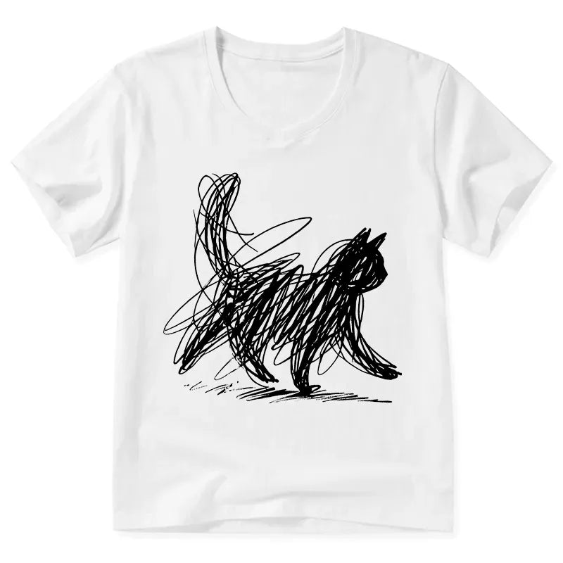 Kyoto-Lion Minimalist Cat Art V-Neck Classic T-Shirt