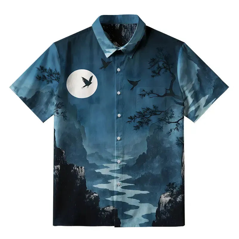 Kyoto-Lion River Valley Under The Moon Button-up Shirt