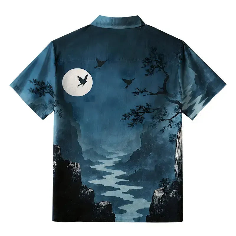 Kyoto-Lion River Valley Under The Moon Button-up Shirt