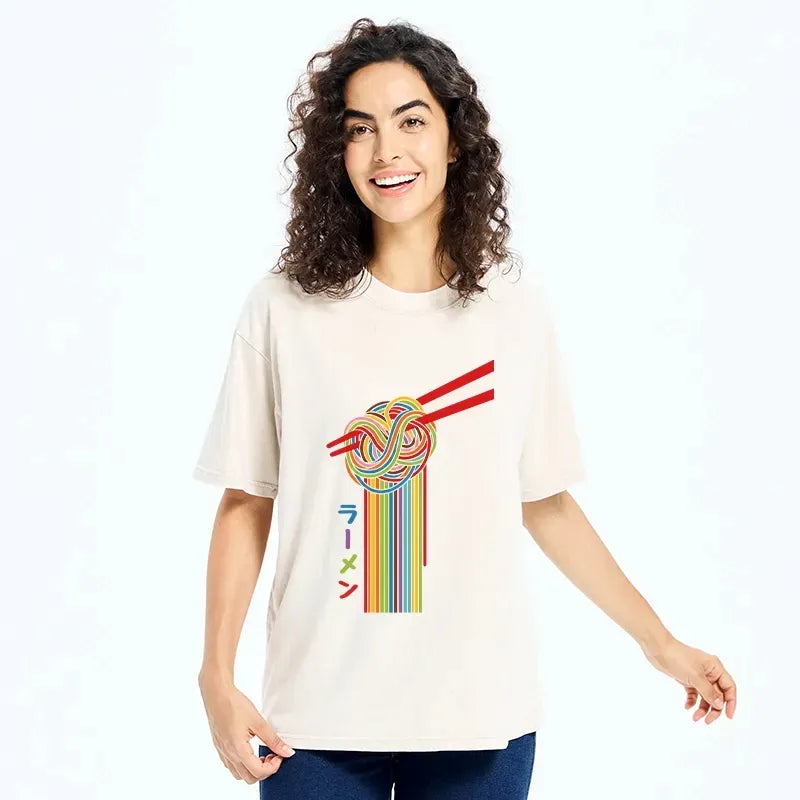 Colorful Noodles Washed T-Shirt for Summer