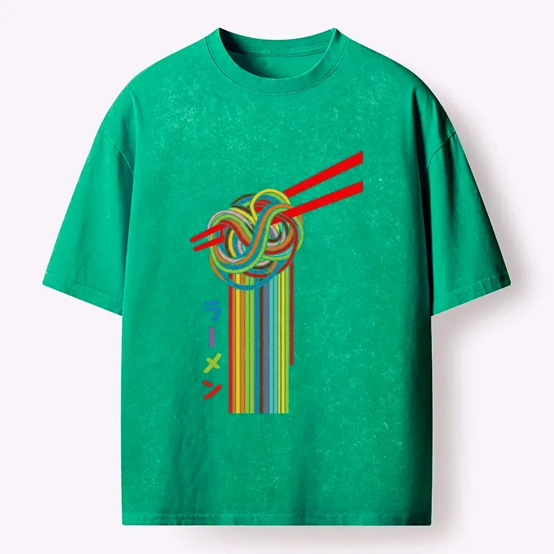 Colorful Noodles Washed T-Shirt for Summer