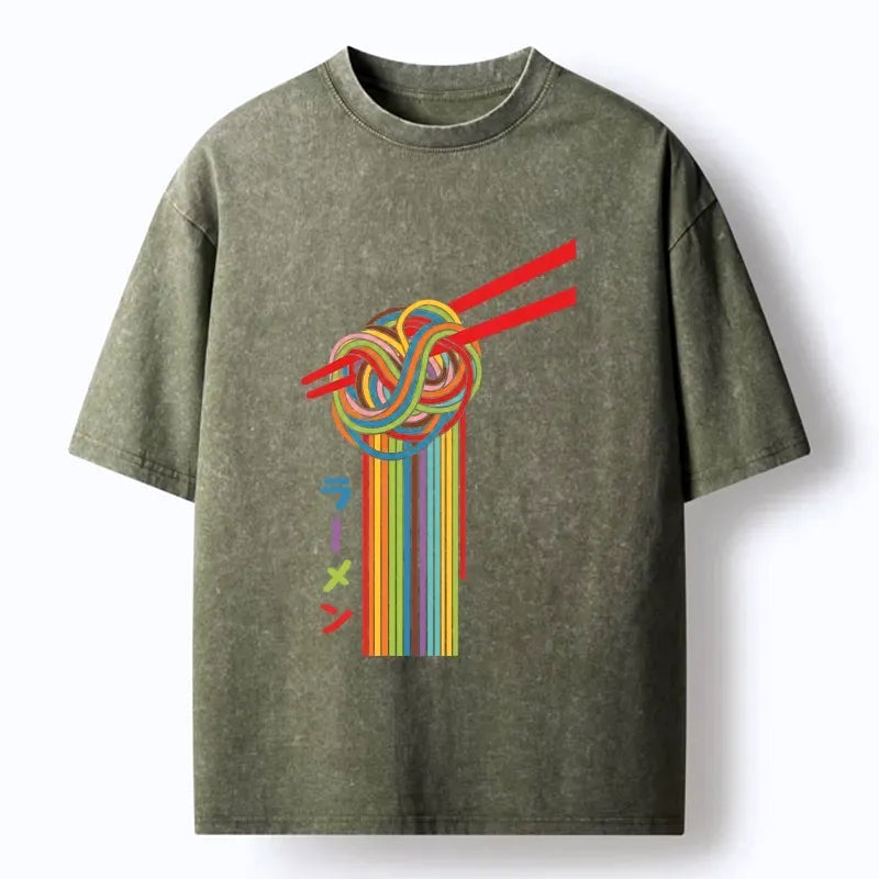 Colorful Noodles Washed T-Shirt for Summer