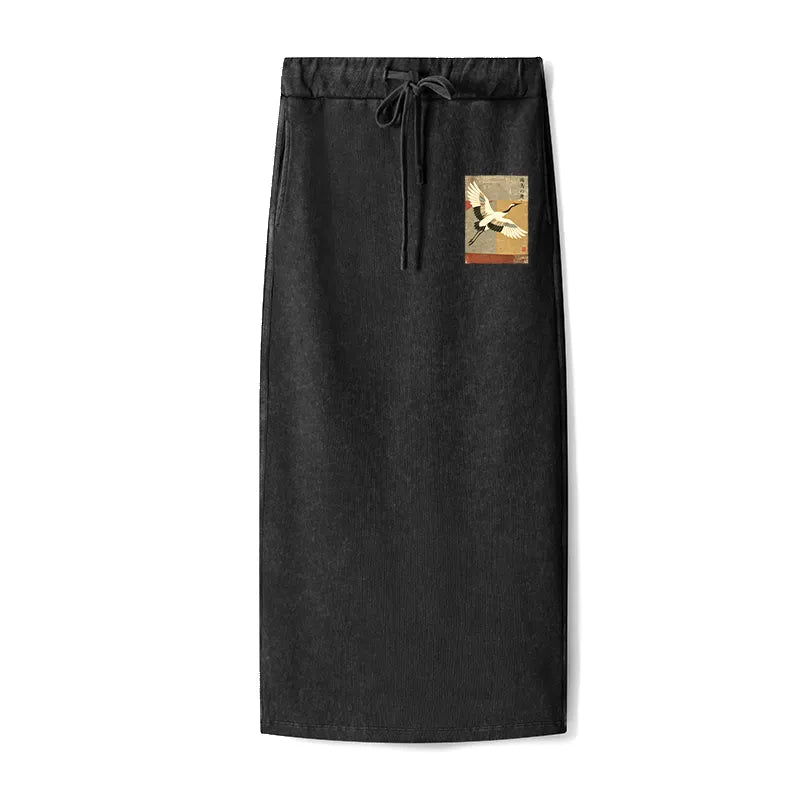 Kyoto-Lion Crane Spirit Washed Terry Skirt