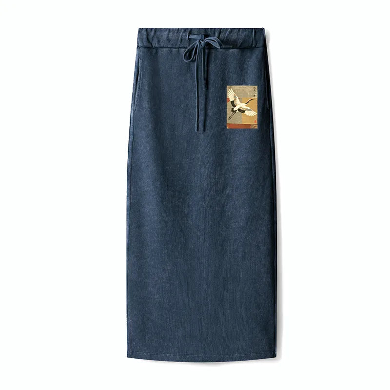 Kyoto-Lion Crane Spirit Washed Terry Skirt