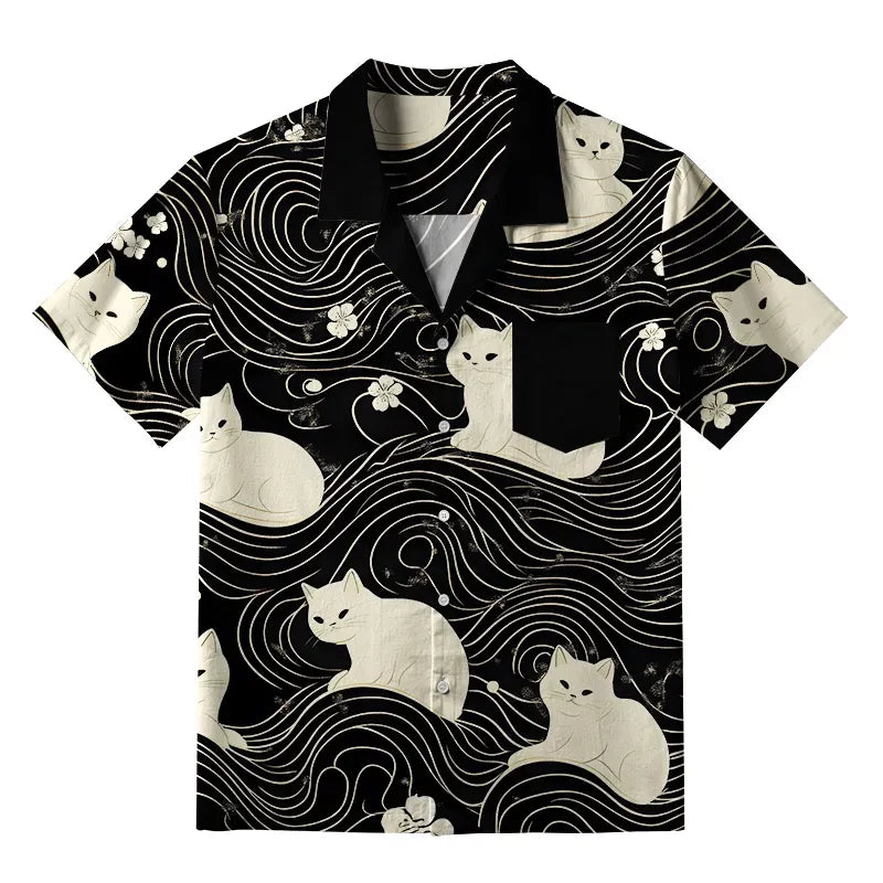 Vintage Ukiyo-e Cat Shirt for Streetwear