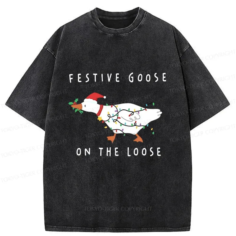 Kyoto-Lion Stupid Goose Christmas Washed T-Shirt