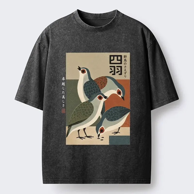Four Birds Ukiyo-e T-Shirt for Gift Idea