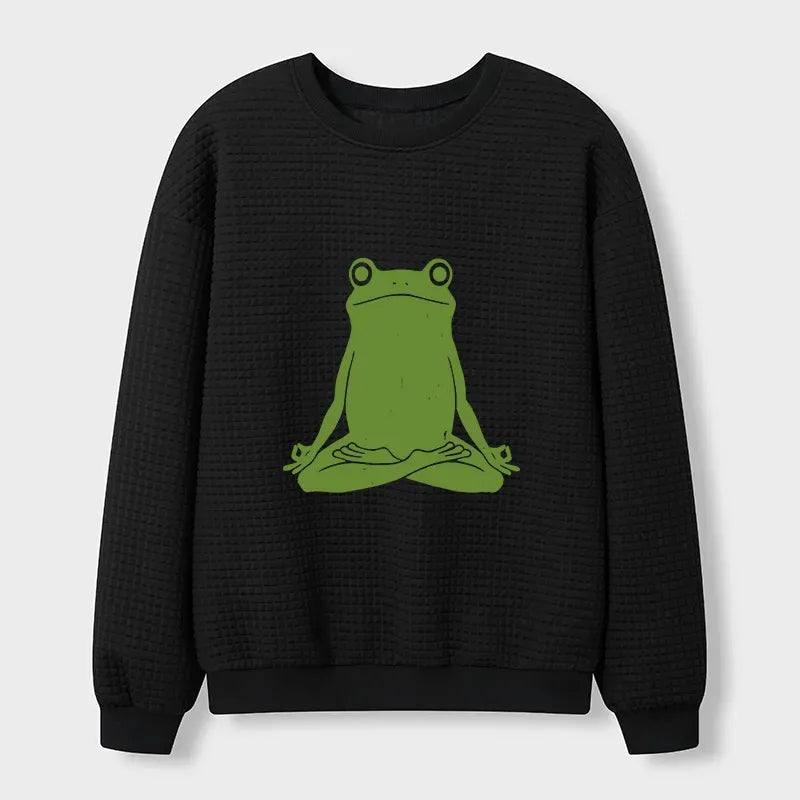 Kyoto-Lion Yoga Frog Funny Waffle Sweatshirt