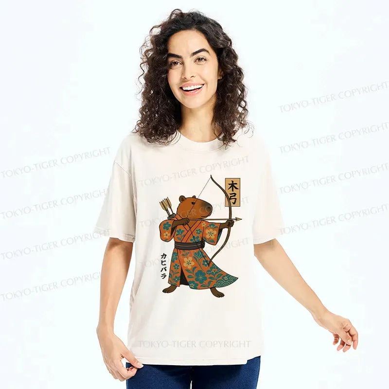 Japanese Capybara Archery Washed T-Shirt