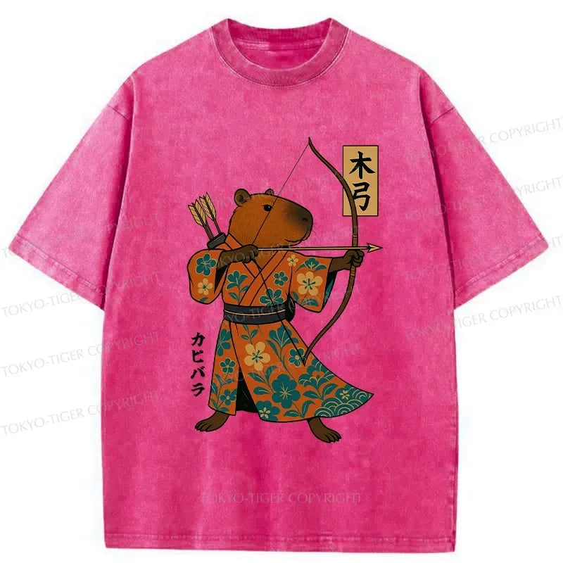 Japanese Capybara Archery Washed T-Shirt