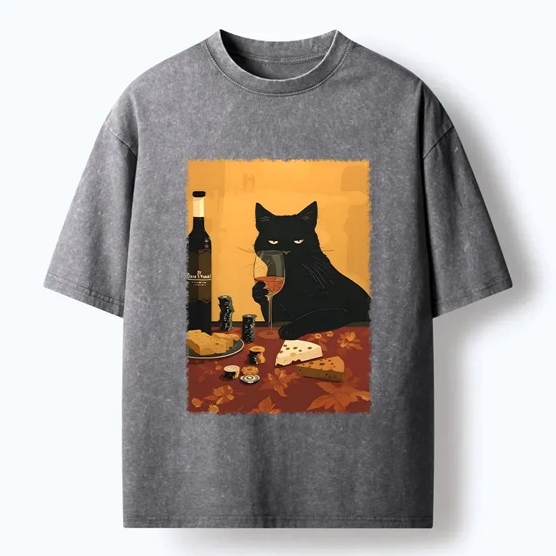 black cat wine cheese t-shirt deal