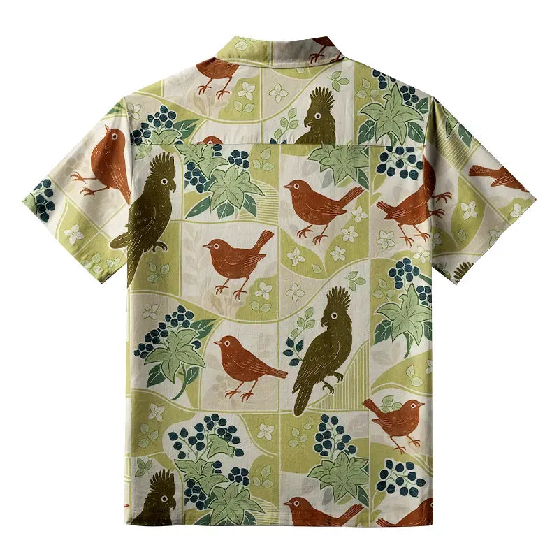 Unisex Hawaiian Shirt with Flowers and Birds