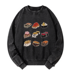 washed sweatshirt with cat sushi design