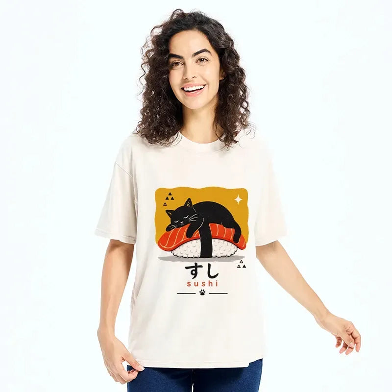 Japanese Black Cat Sushi T-Shirt Gift for Him