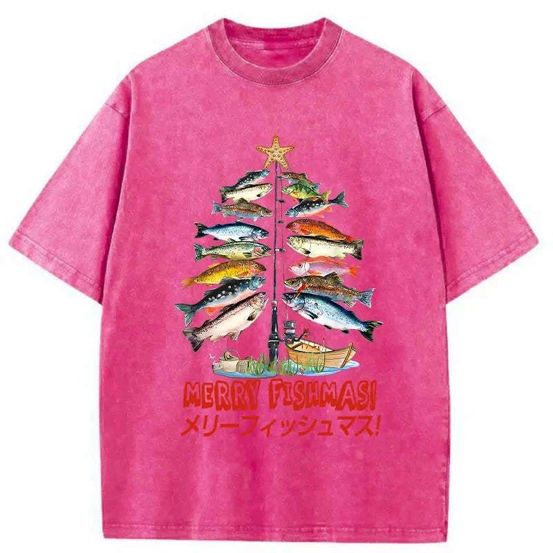 Kyoto-Lion Christmas Tree Fish Washed T-Shirt