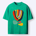 Kyoto-Lion Colorful Flower Minimalist Print Washed T-Shirt