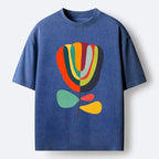 Kyoto-Lion Colorful Flower Minimalist Print Washed T-Shirt