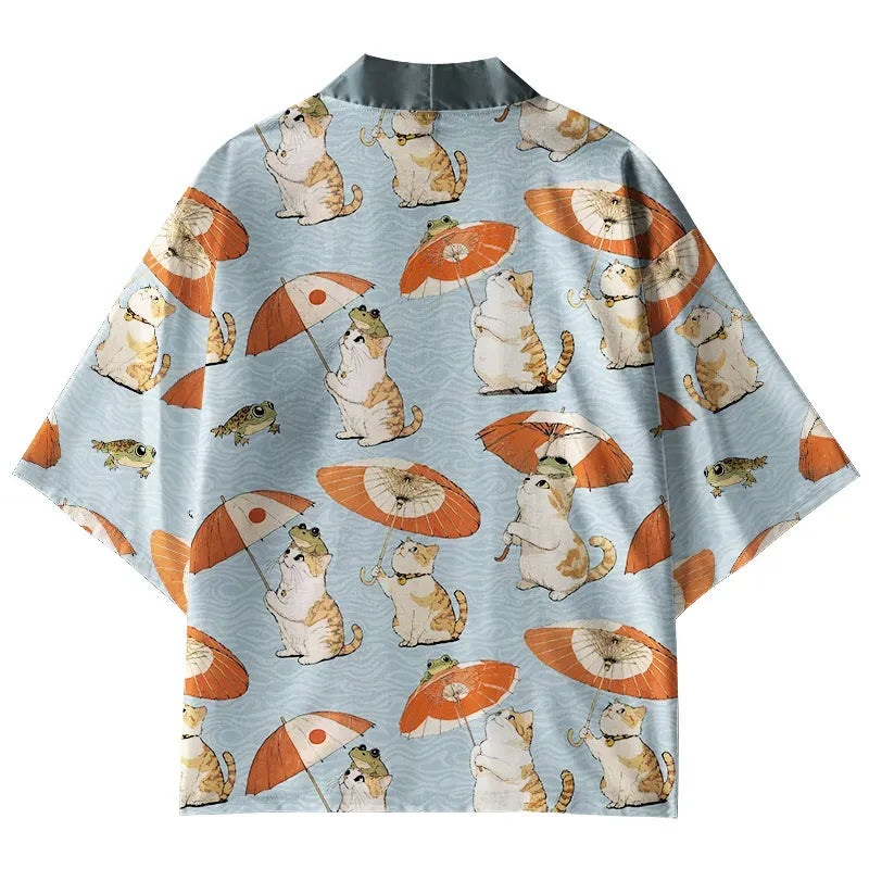 Ukiyo-e Cat Umbrella Cardigan for Summer