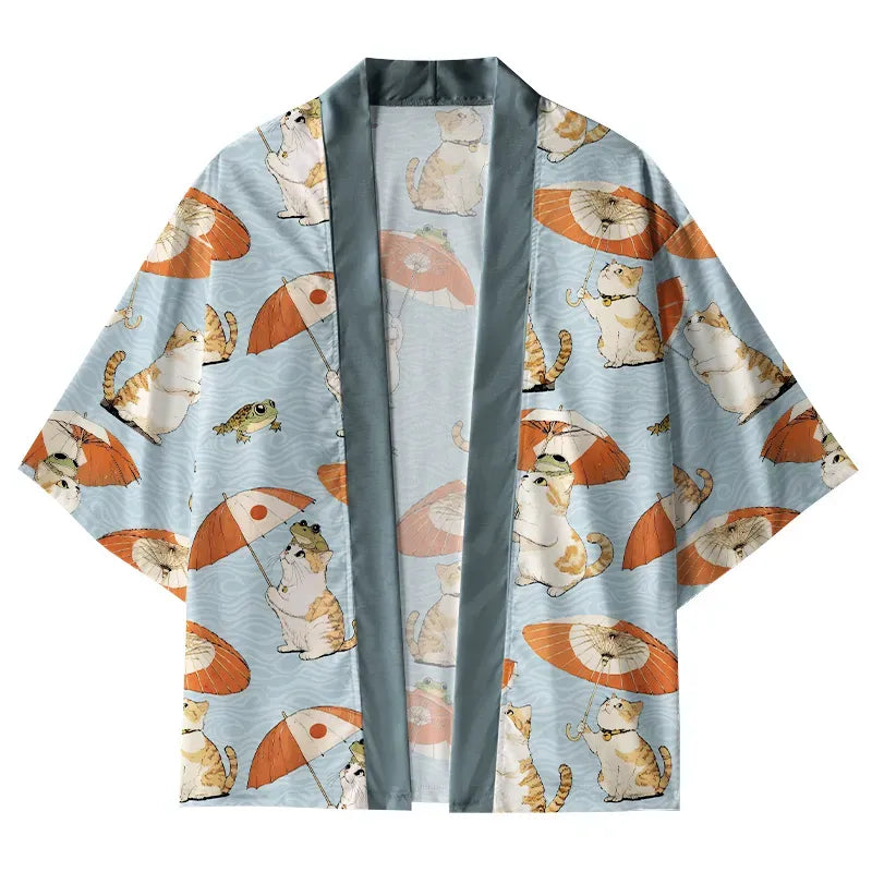 Ukiyo-e Cat Umbrella Cardigan for Summer