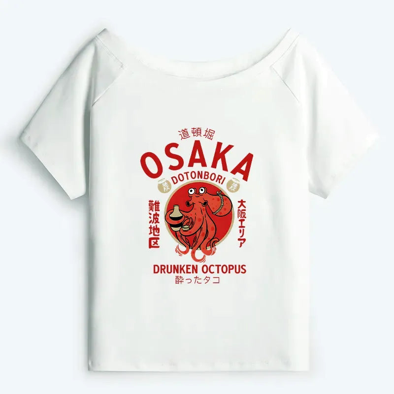 Kyoto-Lion Drunken Octopus Japan Off Shoulder T-Shirt