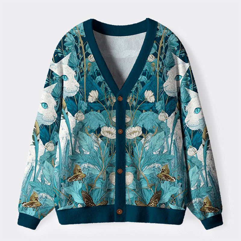 Kyoto-Lion Blue Meadow Reverie Ugly Cardigan Sweater