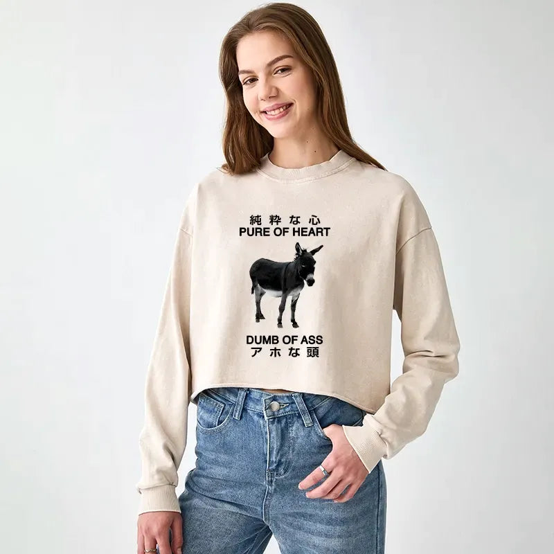 Kyoto-Lion Pure Of Heart Dumb Of Ass Washed Crop Sweatshirt