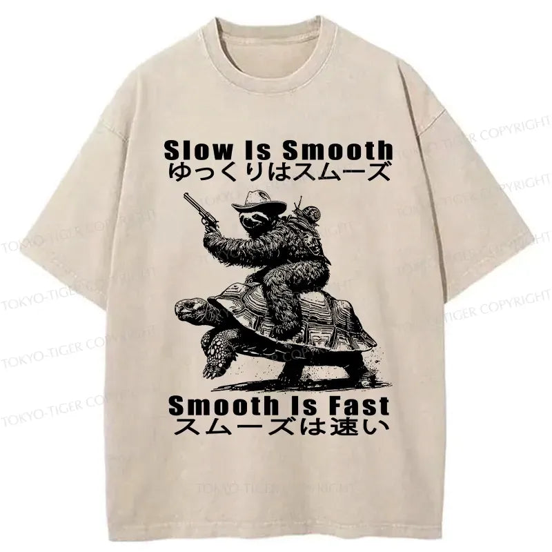 Kyoto-Lion Funny Sloth Riding A Turtle Washed T-Shirt