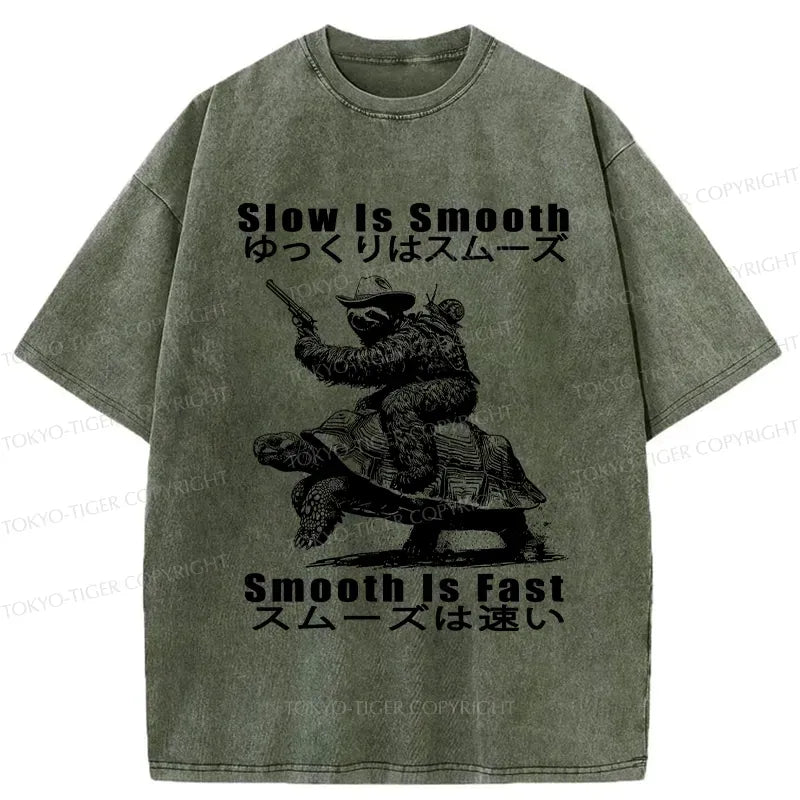 Kyoto-Lion Funny Sloth Riding A Turtle Washed T-Shirt
