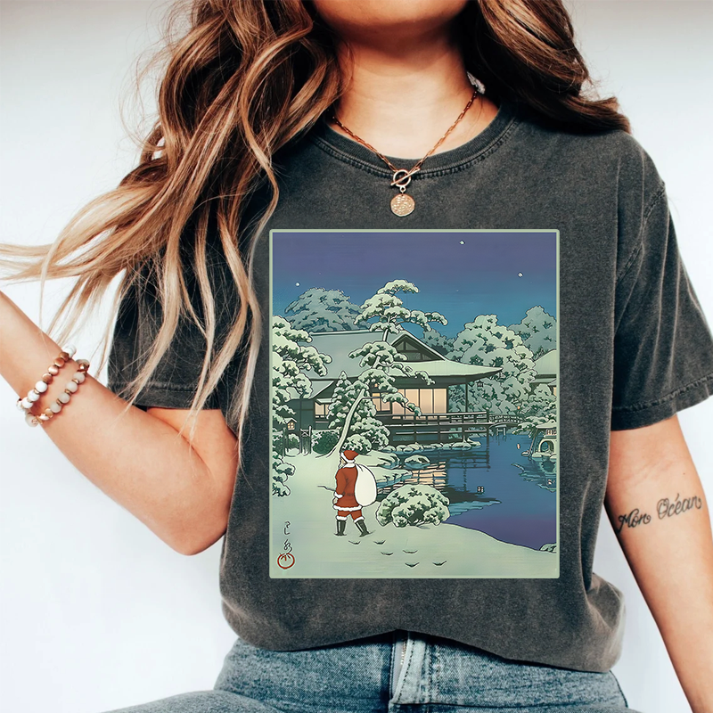 Japanese Ukiyoe Santa Claus Washed T-Shirt