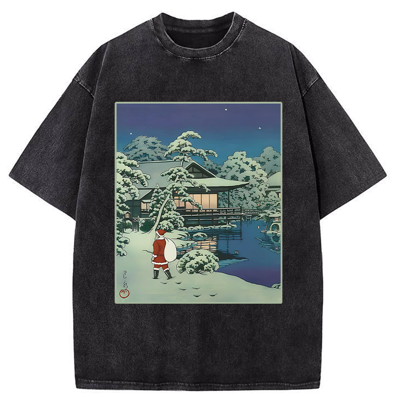 Kyoto-Lion Ukiyoe Santa Claus Washed T-Shirt