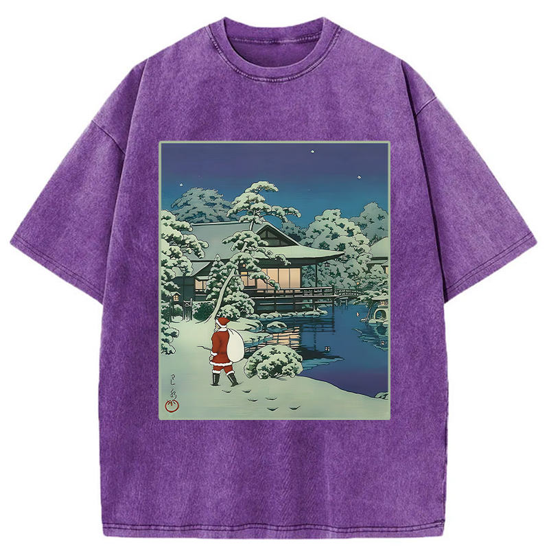 Kyoto-Lion Ukiyoe Santa Claus Washed T-Shirt