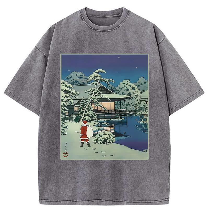 Kyoto-Lion Ukiyoe Santa Claus Washed T-Shirt