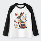 Kyoto-Lion Folk Hare Bloom Raglan Long Sleeve T-shirt