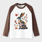 Kyoto-Lion Folk Hare Bloom Raglan Long Sleeve T-shirt