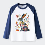 Kyoto-Lion Folk Hare Bloom Raglan Long Sleeve T-shirt