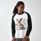 Kyoto-Lion Folk Hare Bloom Raglan Long Sleeve T-shirt