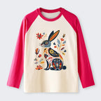 Kyoto-Lion Folk Hare Bloom Raglan Long Sleeve T-shirt