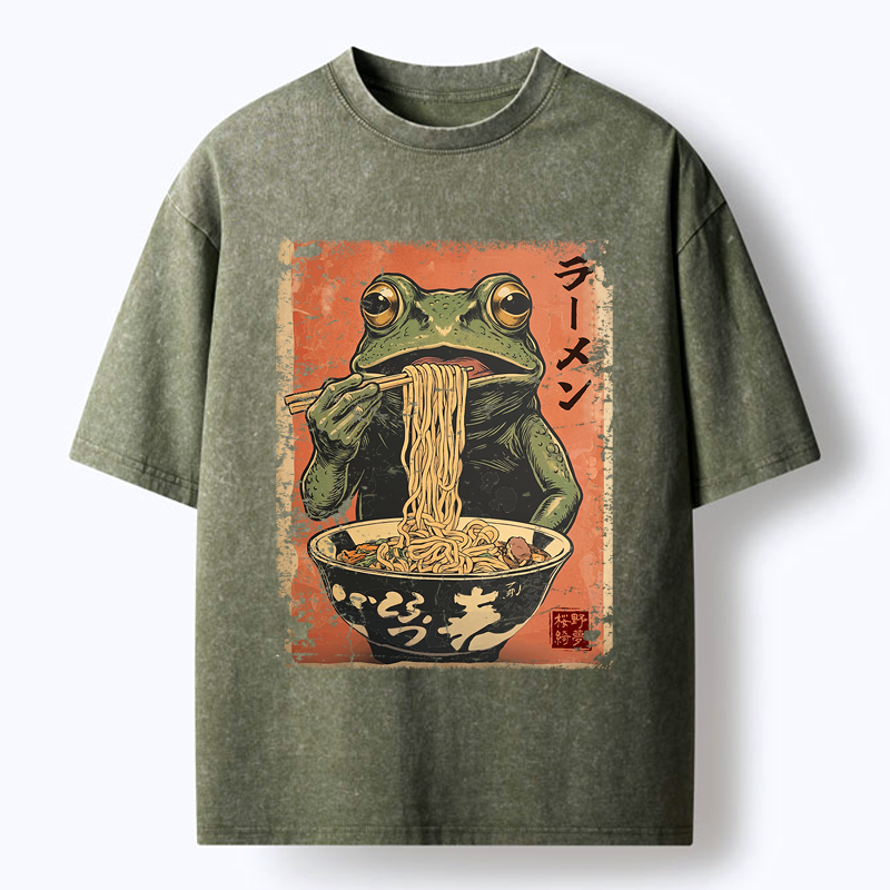 Kyoto-Lion The Ramen Frog Poster Washed T-Shirt