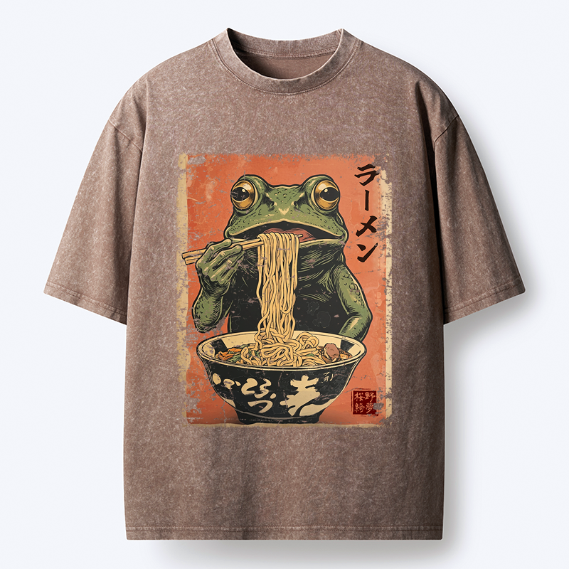 Kyoto-Lion The Ramen Frog Poster Washed T-Shirt