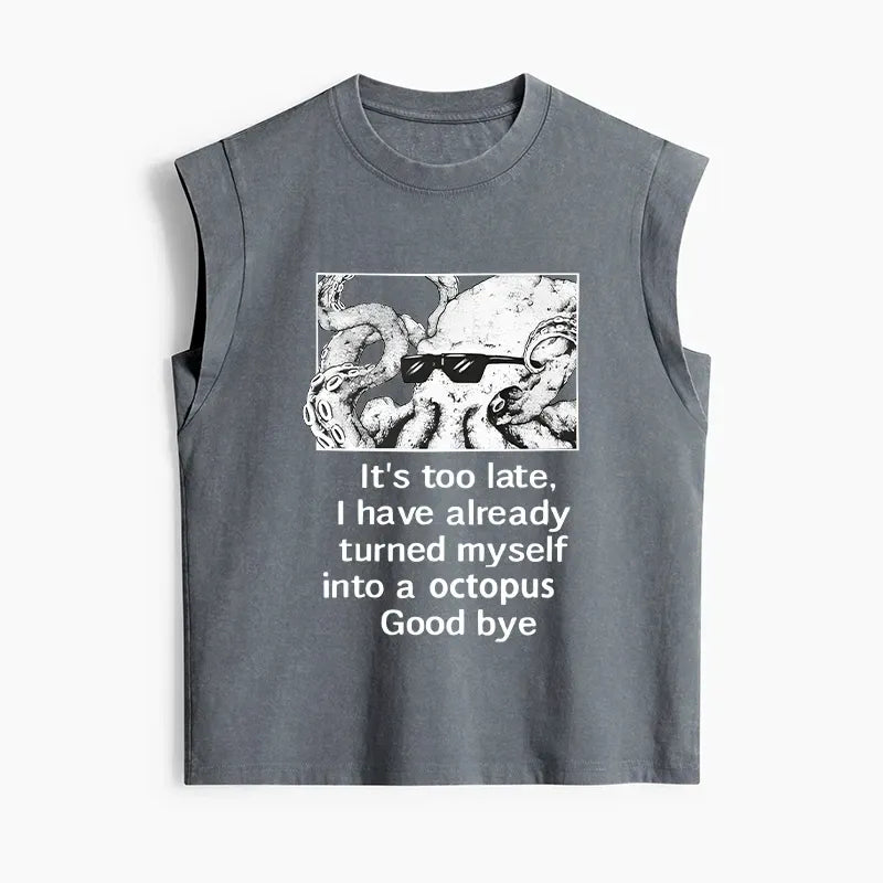 Washed cotton tank top with funny meme