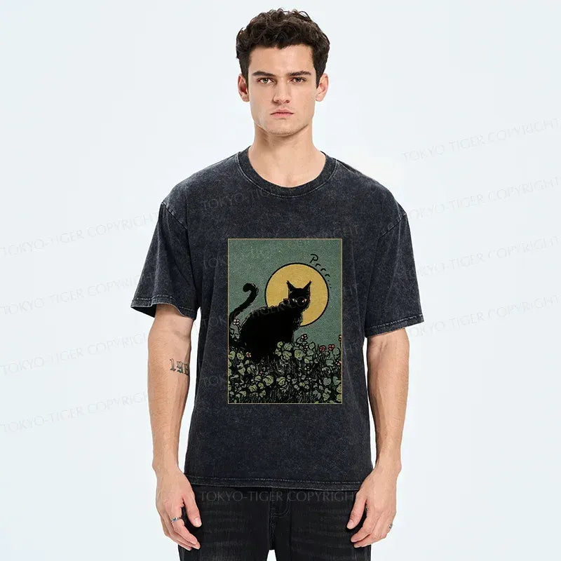 Japanese Black Cat Washed T-Shirt