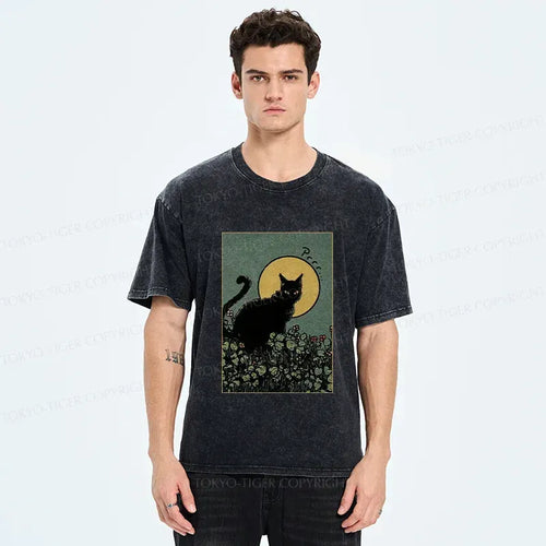 Japanese Black Cat Washed T-Shirt