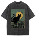 Kyoto-Lion Black Cat At Night Washed T-Shirt